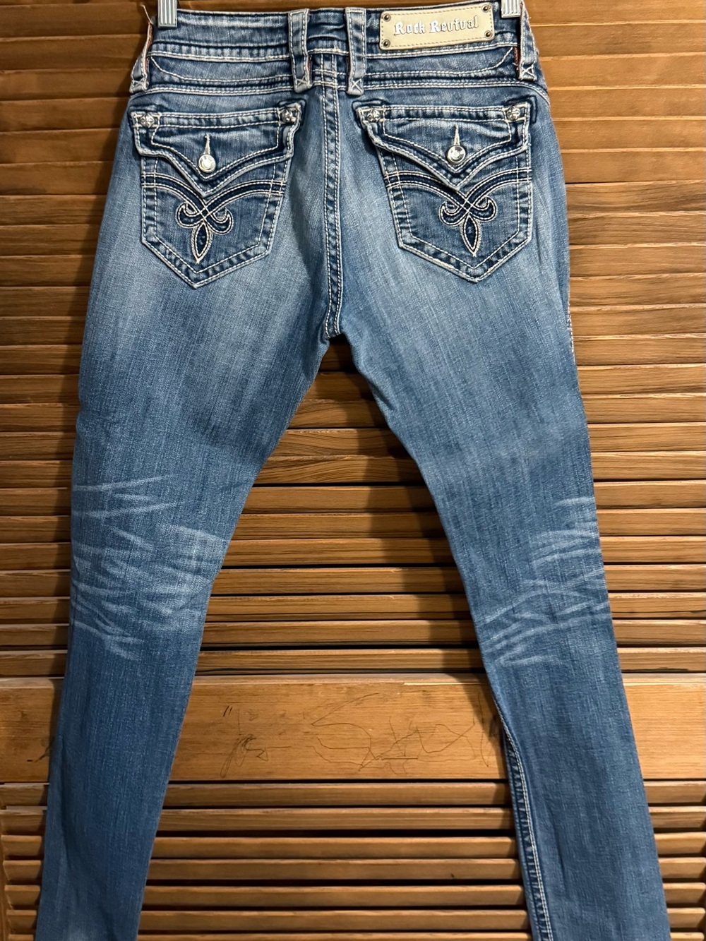 Rock Revival Jasmine Light Blue Embroidered Back Pocket Skinny Jeans
